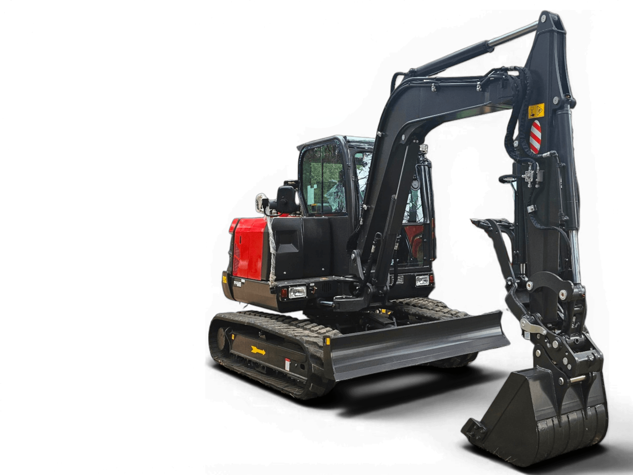Large white 'RH60' text on a black background with a compact hydraulic excavator to the right, showcasing the model name and equipment.